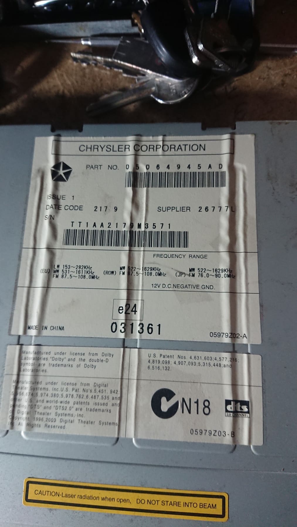 Chrysler REL Alpine anti theft unlock using serial number